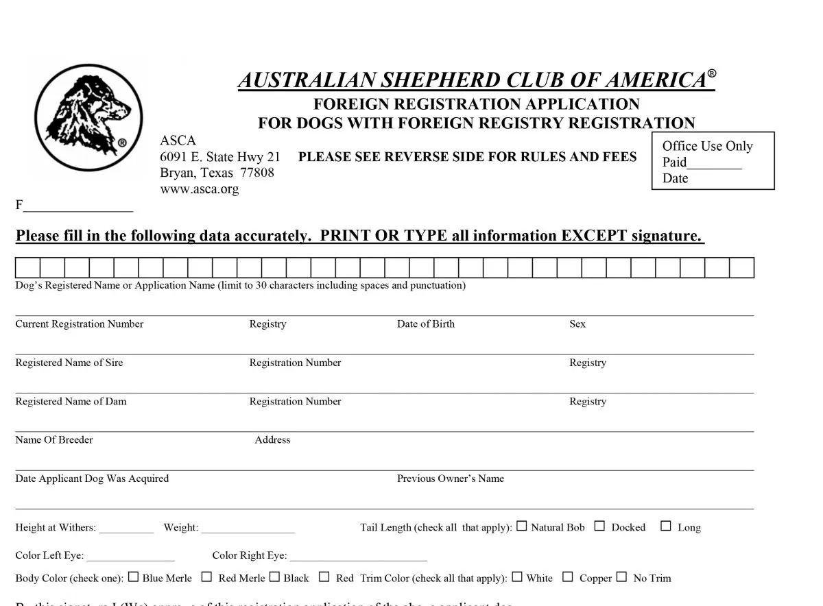 ASCA Foreign Registration/Fremdregistrierung - Yellowstone Australian Shepherds